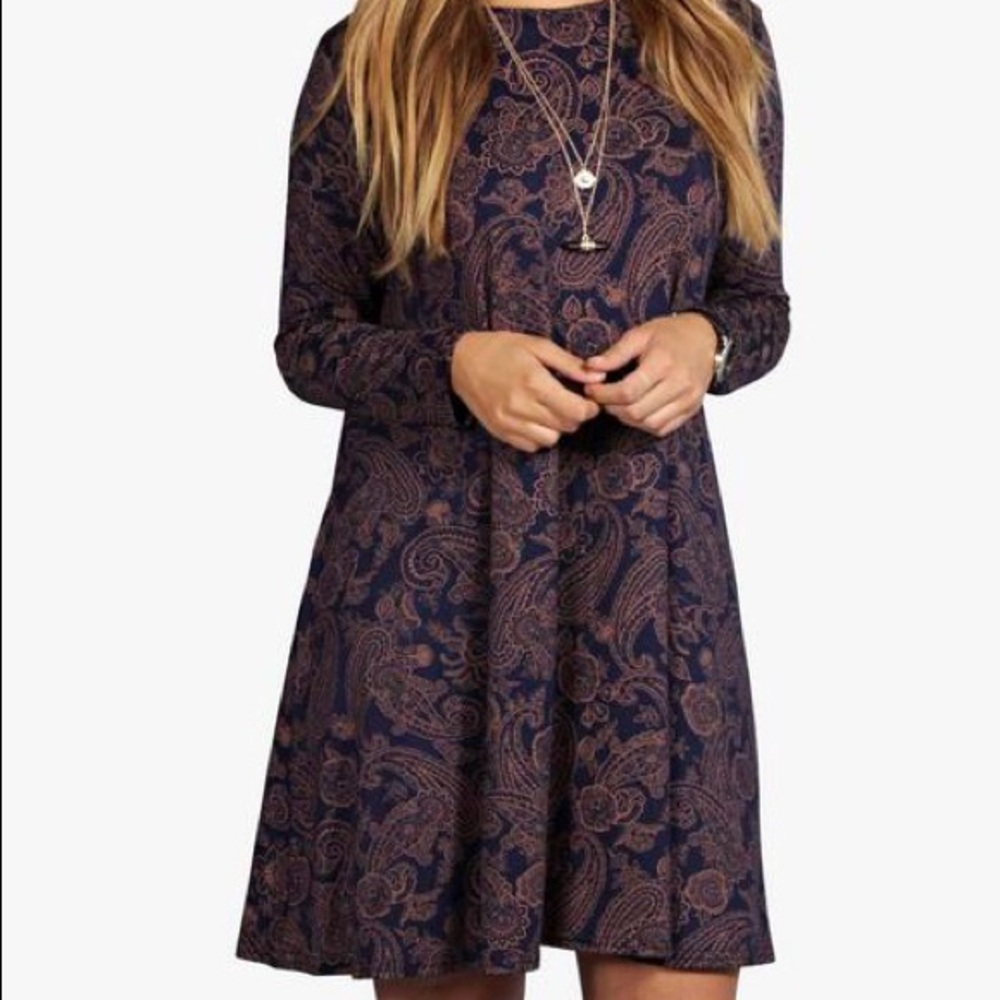 Women's blue and orange floral dress